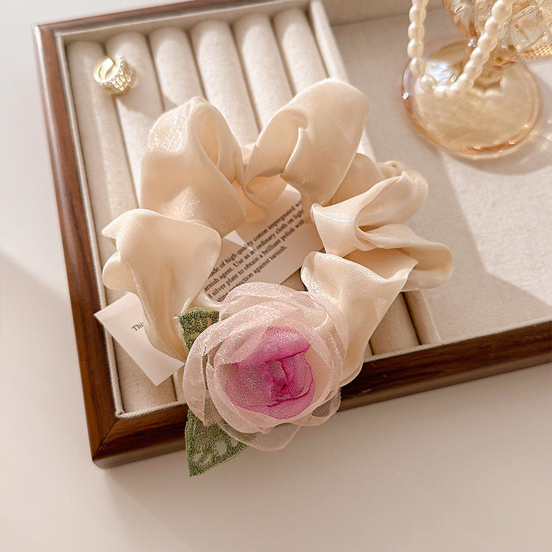Wholesale Sweet Bow Thousand Gold Hair Ring Lace Double Gentle Rubber Tendon Fashion Embroidered Vintage Hair Rope Elegant